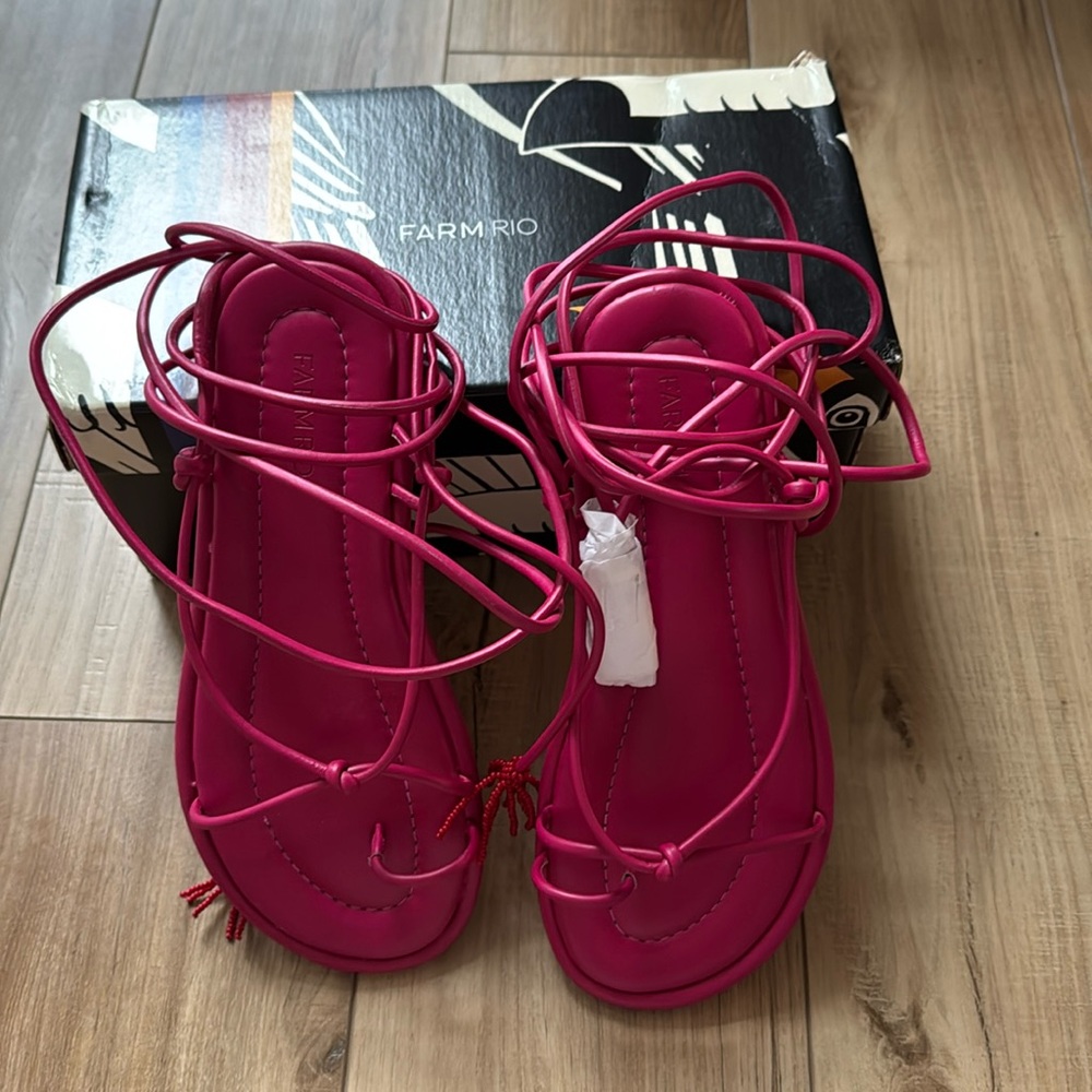 NEW IN BOX Farm Rio Pink Lace Up Sandal US8/39